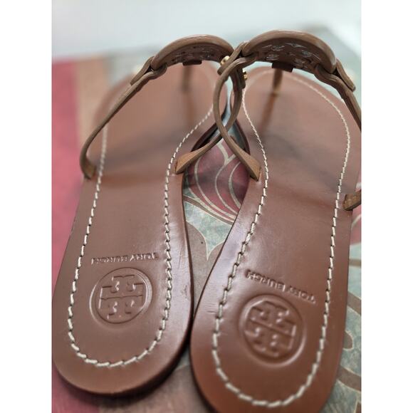 Tory Burch Mini Miller Sandal Size 7 M Brown Leather - Picture 3 of 6